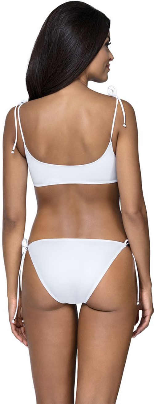 Biały damski dwuczęściowy kostium kąpielowy z ramiączkami wiązanymi na ramionach