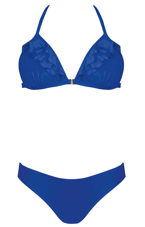 Niebieski damski dwuczęściowy kostium kąpielowy z falbankami